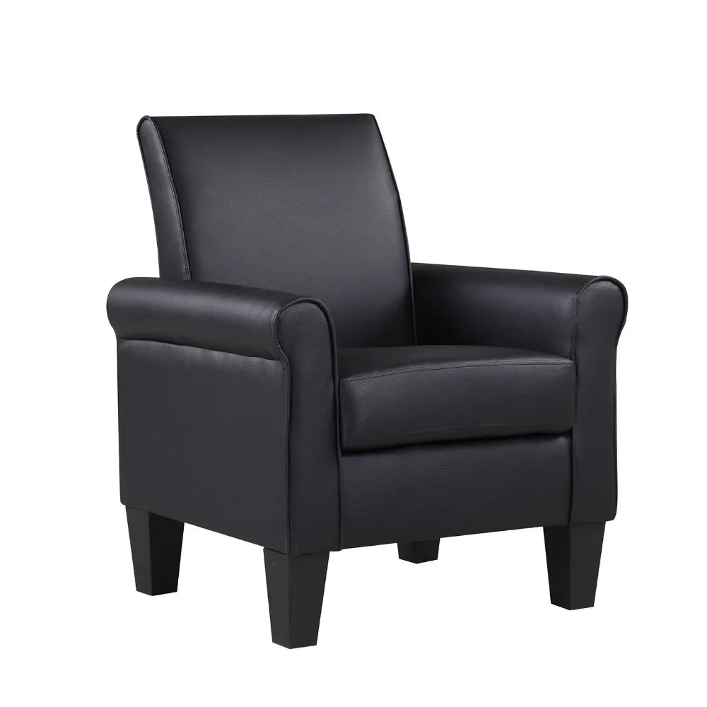 2024 New  Modern Faux Leather Accent Chair Upholstered Living Room Arm Chairs Comfy Single Sofa Chair Black