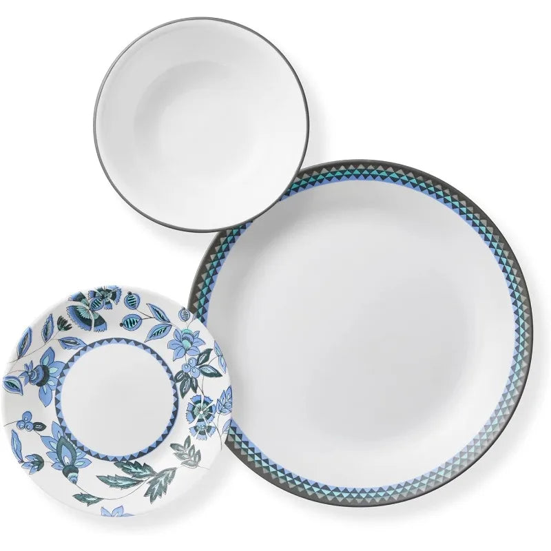 Round Dinnerware Set, Service , Lightweight Round Plates and Bowls Set, Vitrelle Triple Layer Glass,