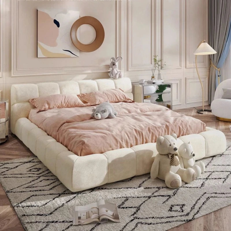 Modern White Simple Bed King Size Large Floor Bedding Luxury Bed Bedframe Design European Muebles Para Dormitorio Furniture