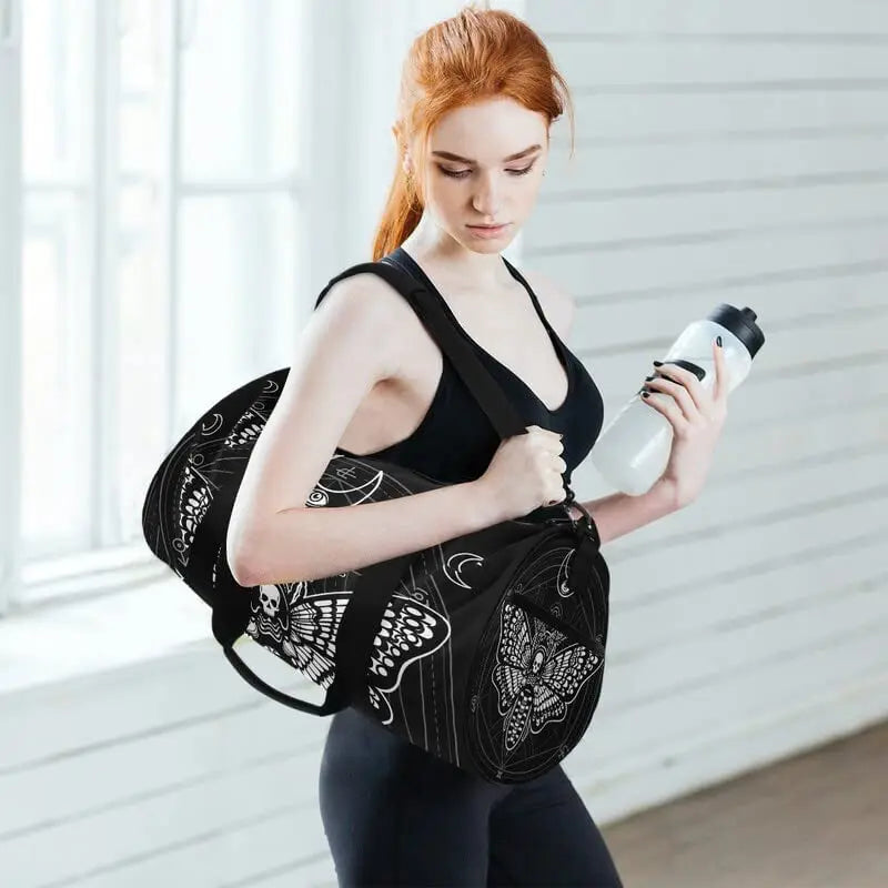 Black Skull Moth Duffel Bags Magic Skulls Sports Gym Bag Travel Luggage Overnight Bags for Men Women Duffel Bags for Traveling