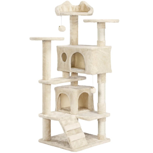 BOUSSACS 54.5"H Cat Tree Tower Multilevel Kitten Tree 2 Condos & 2 Fur Balls & 3 Scratching Posts ,cat Tree House