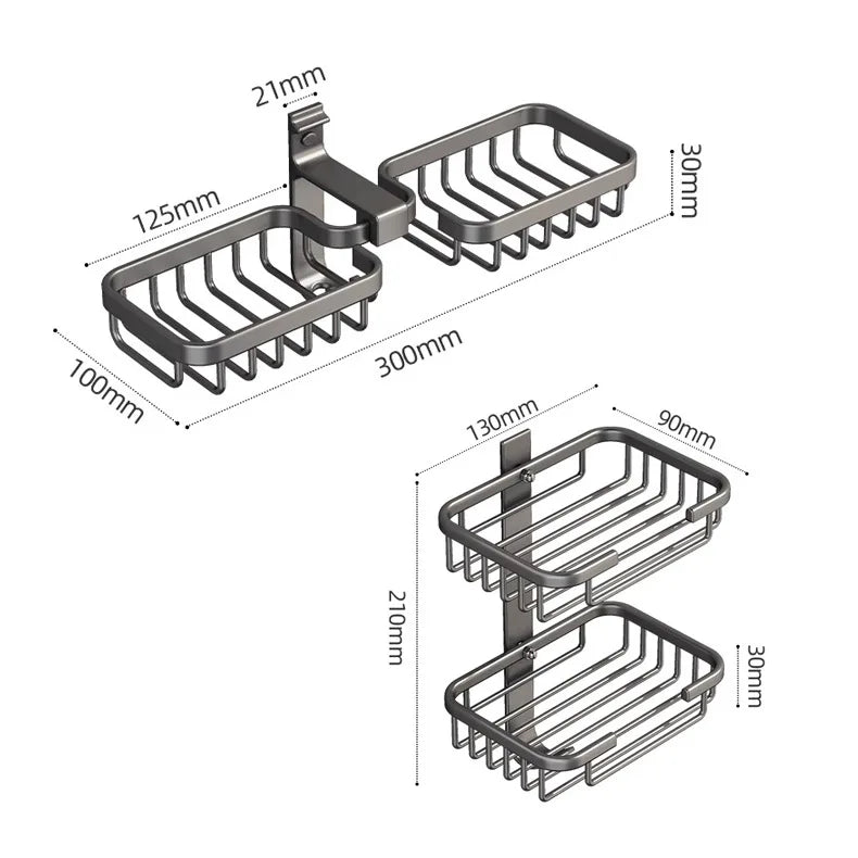 Wall Mounted Bathroom Soap Dish Holder Kitchen Sponge Storage Shelf Aluminum Self-adhesive Soap Box Basket Rack Home Organizer