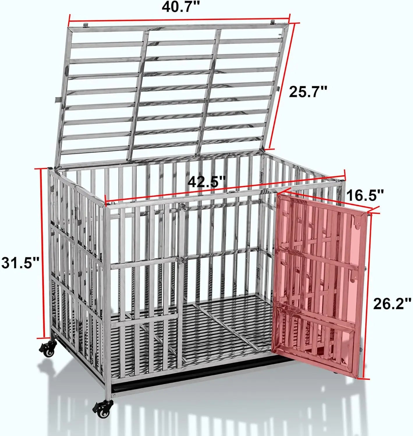 42" Stainless Steel Dog Cage & Playpen - Heavy Duty, Indoor/Outdoor Kennel Crate for Large Dogs w/Double Doors/Locks, Lo