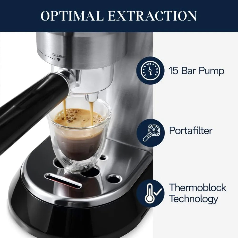 De'Longhi Dedica EC680M, Espresso Machine, Coffee and Cappucino Maker with Milk Frother, Metal