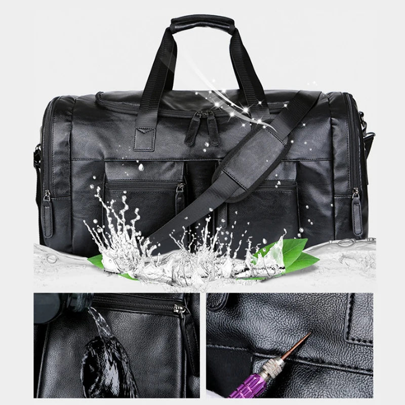 Large Capacity Business Men Travel Handbags Retro PU Leather Travel Luggage Pack Outdoor Shoulder Travel Bag For Male