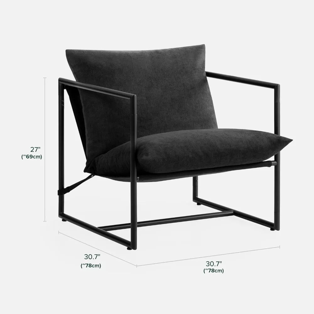 Accent Chair / Metal Framed Armchair with Shredded Foam Cushioning, Black sillones modernos para sala