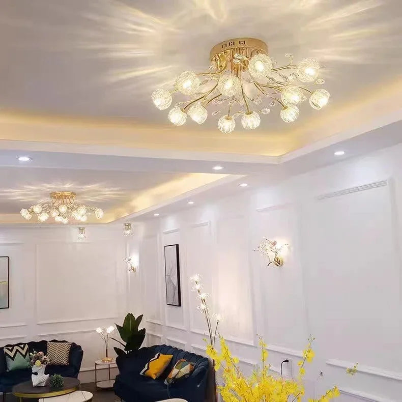 Modern LED Flower Ceiling Chandeliers Crystal Flowers Pendant Lamp Living Dining Room Home Decor Hanging Light Luster Fixtures