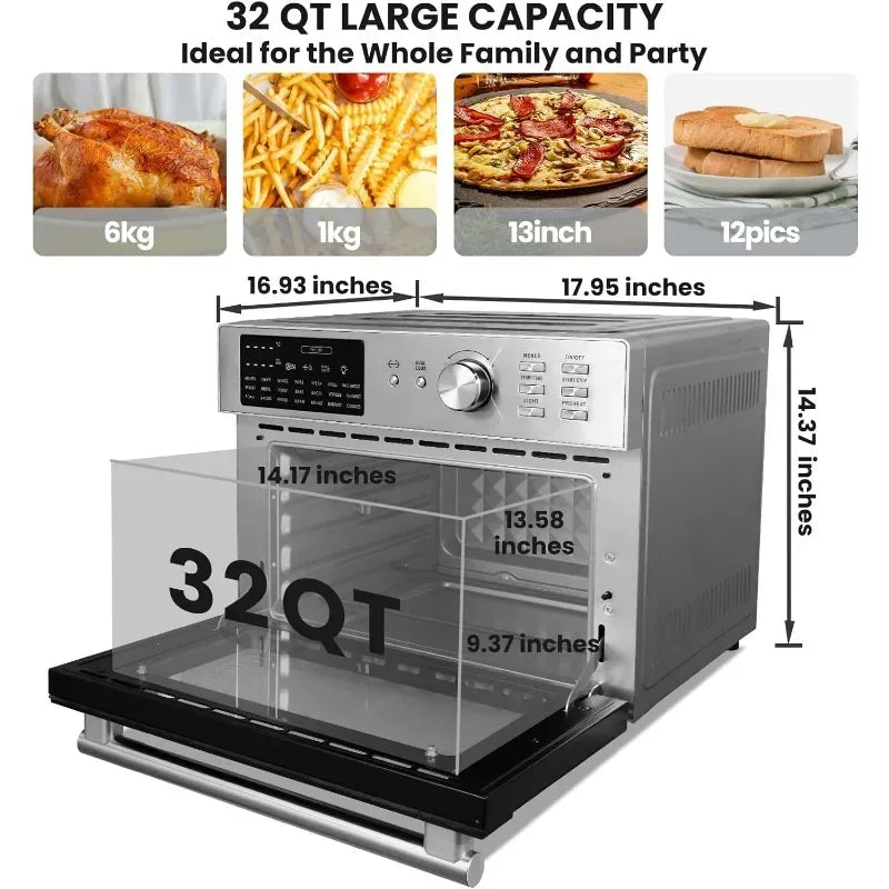 HAOYUNMA Air Fryer Toaster Oven, 32QT Stainless Steel Toaster Oven 21-in-1 Extra Large Countertop Convection Rotisserie Oven