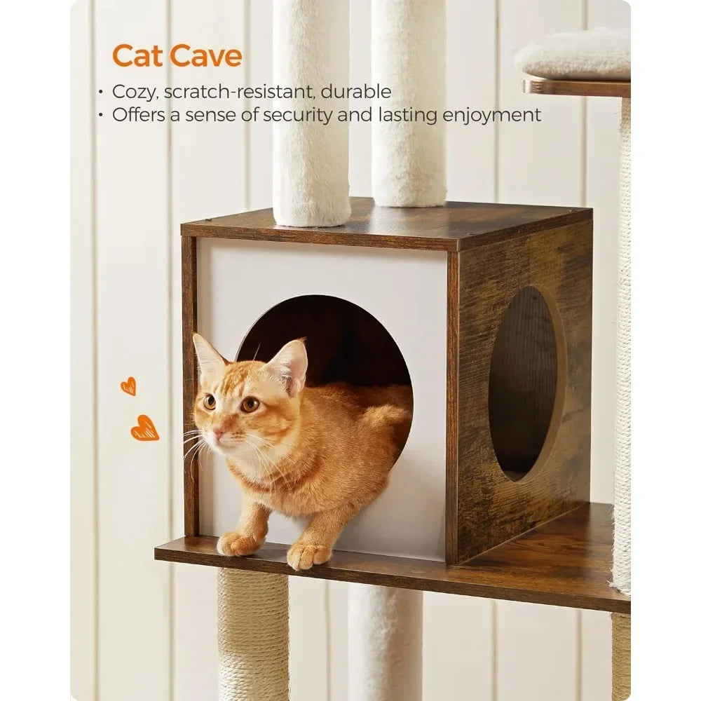 Tree for Cats 65-Inch Modern Cat Tower for Indoor Cats Multi-Level Cat Condo With 5 Scratching Posts Washable Removable Cushions