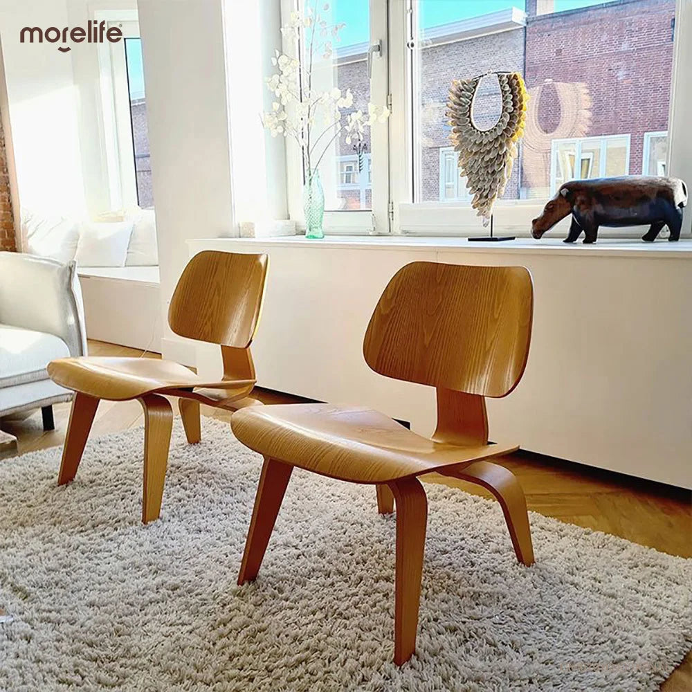 Modern Plywood Lounge Chair Natural Walnut Wood Low Lounge Chair for Living Room Mid Century Wooden Accent Chair Furniture