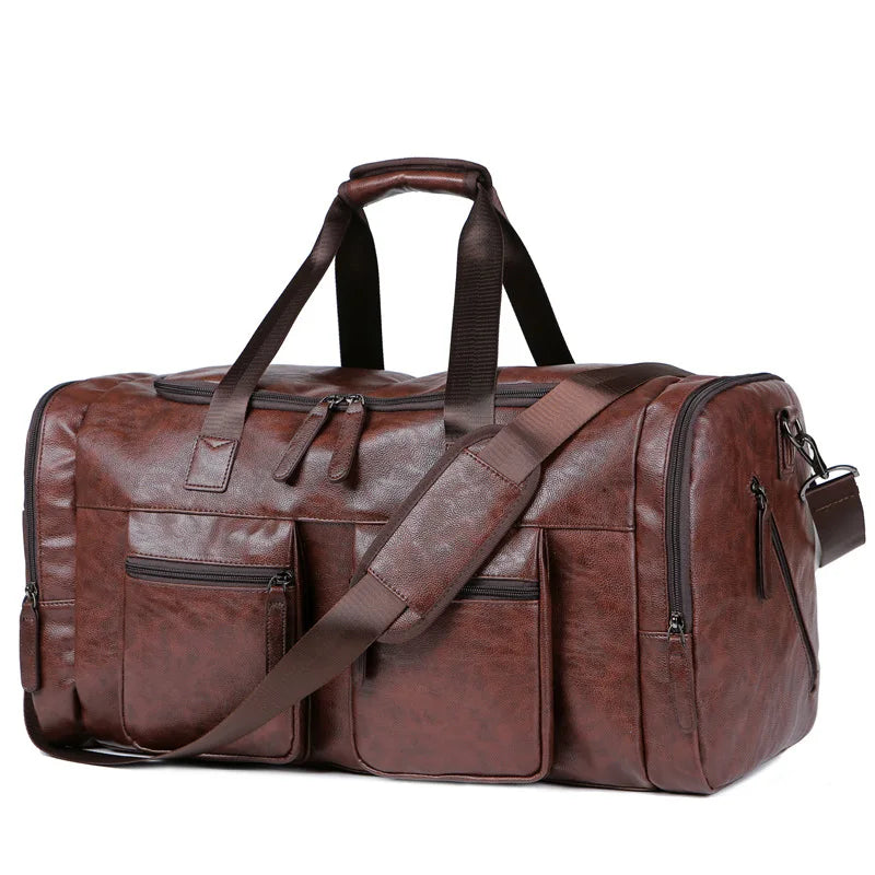 Large Capacity Men Travel Bag Casual Fitness Handbags PU Leather Luggage Pack Outdoor Shoulder Travel Duffels For Male