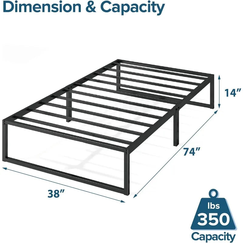 14 Inch Metal Platform Bed Frame / Mattress Foundation with Steel Slat Support / No Box Spring Needed / Easy Assembly