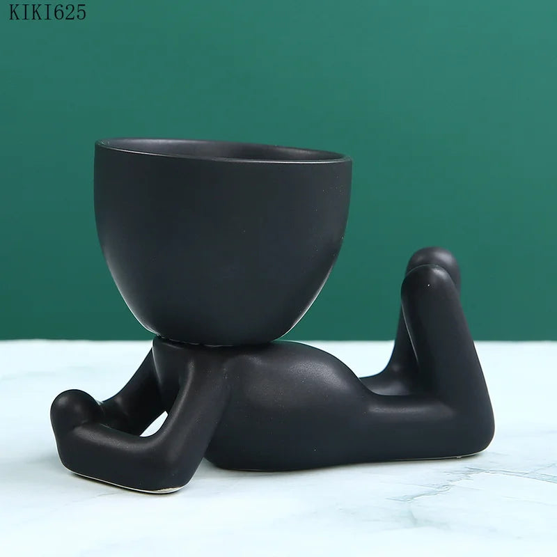 Creative Black Figure Flower Pot Plant Cactus Potted Abstract Ceramic Figure Flower Pot Figurine Coffee Table Living Room Decor