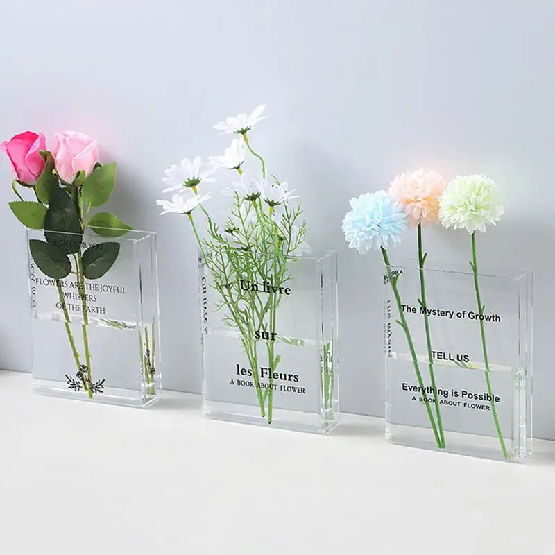 Book Vase Acrylic Book Vase Desktop Vase Bookcase Decoration Aquatic Table Vase Flower Home Decoration Flower Arrangement