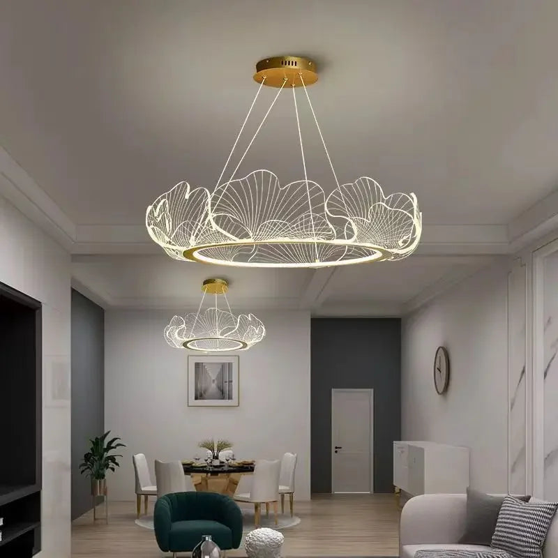 Modern LED Lotus Leaf Ring Ceiling Chandeliers For Living Room Dining Room Pendant Light Home Decor Hanging Lamp Luster Fixtures