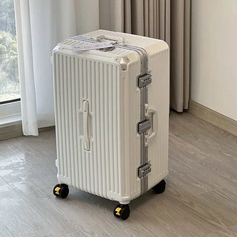 Suitcase Wide Handle Travel Suitcase Men 20 24 26 Carry-On Luggage with Large Capacity Women PC Aluminum Frame Trolley Case