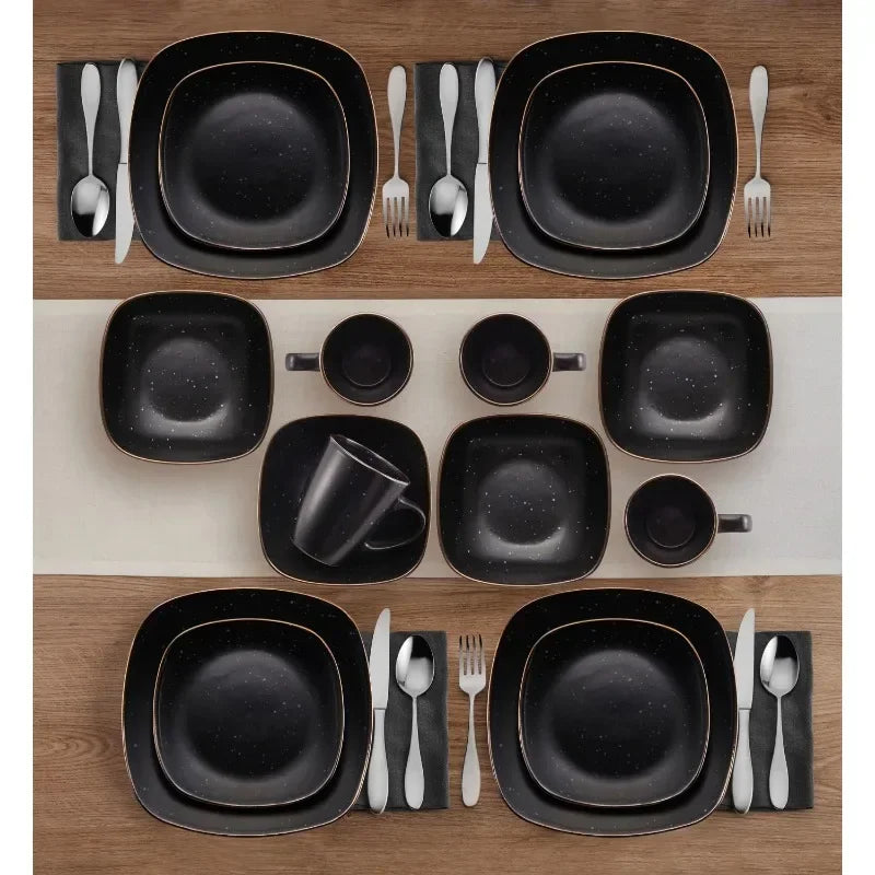 16-Piece Dinnerware Set, Black  dinner plates  dishes and plates sets