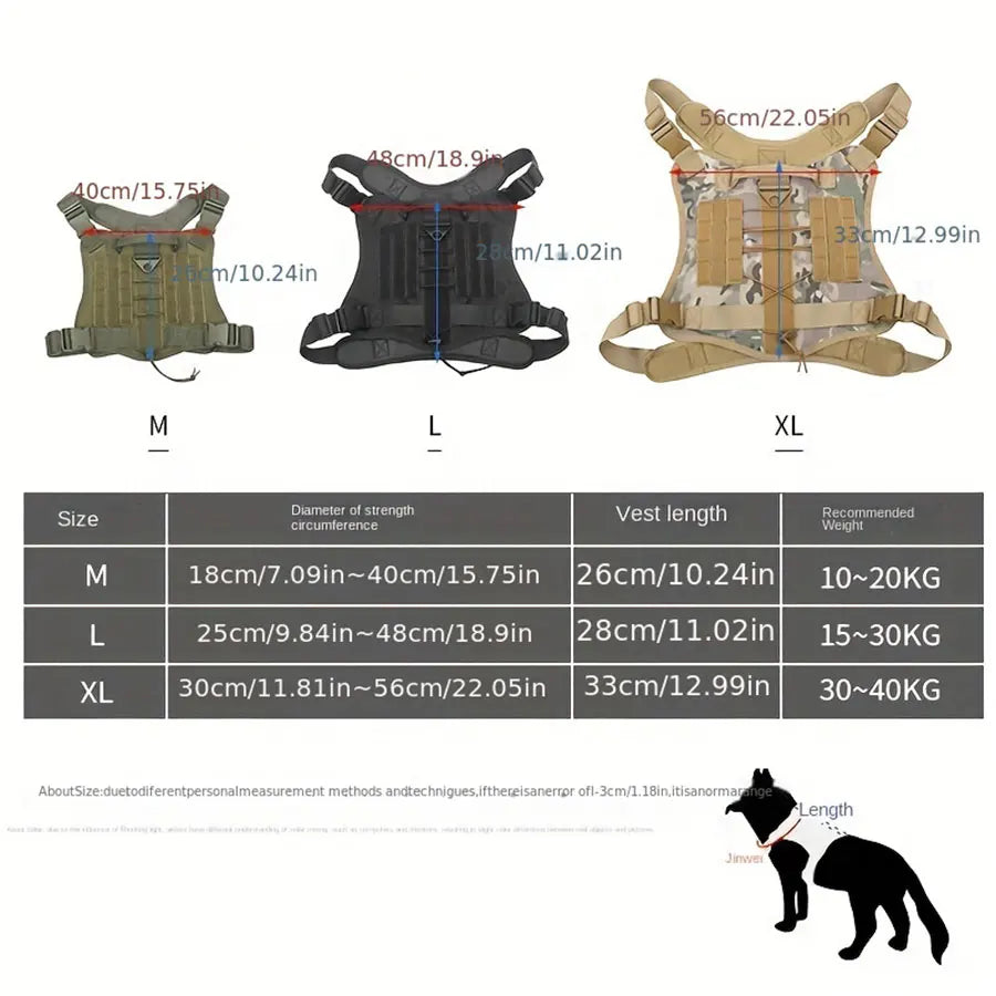 Outdoor dog vest Nylon tactical training dog coat medium large dog vest chest strap