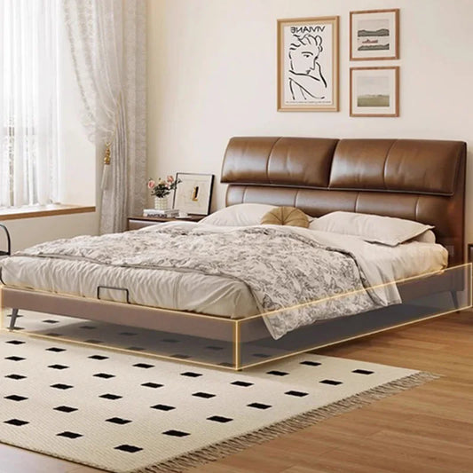 Queen Bedframe Nordic Double Bed King Size Master Twin Modern Double Bed Wooden Luxury Leather Cama Box Casal Room Furniture