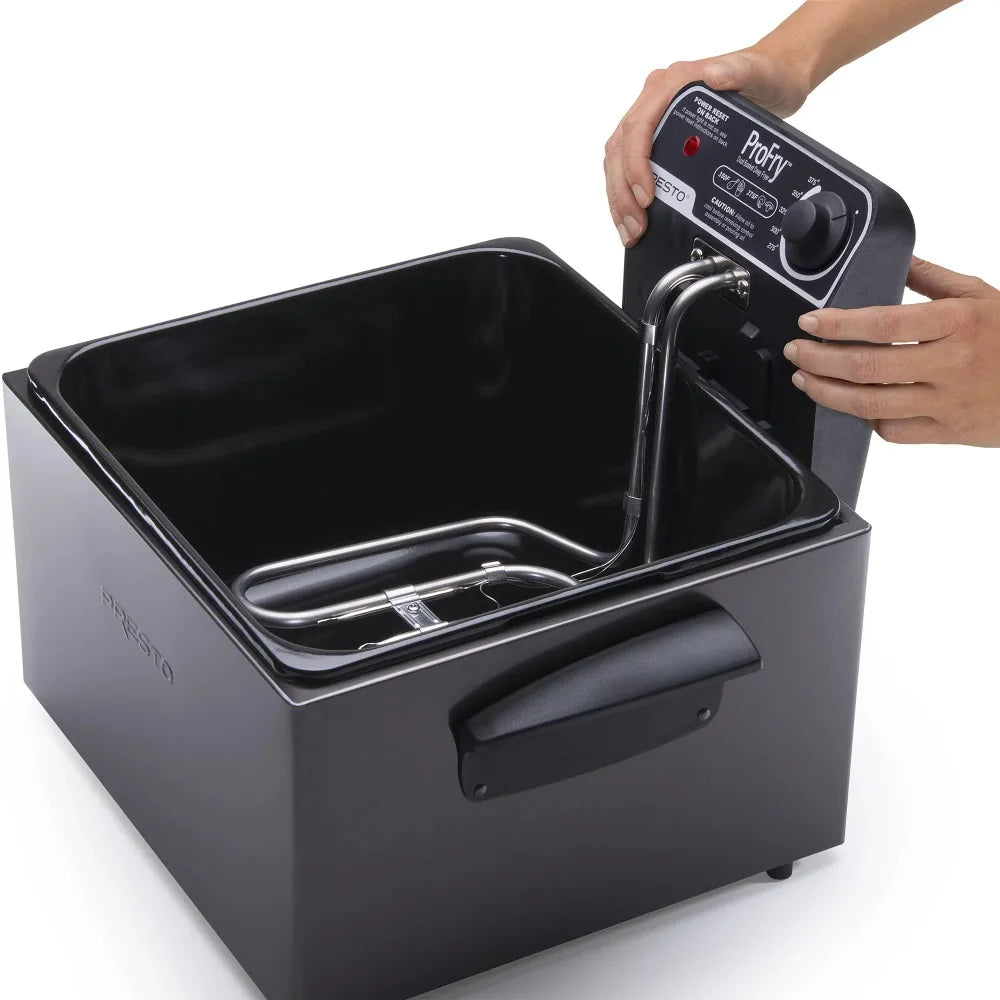 Presto 5Qt Dual Basket Pro Fry Immersion Element Black Deep Fryer Rapid Preheating Heating Element and Enamel Pan Are Removable