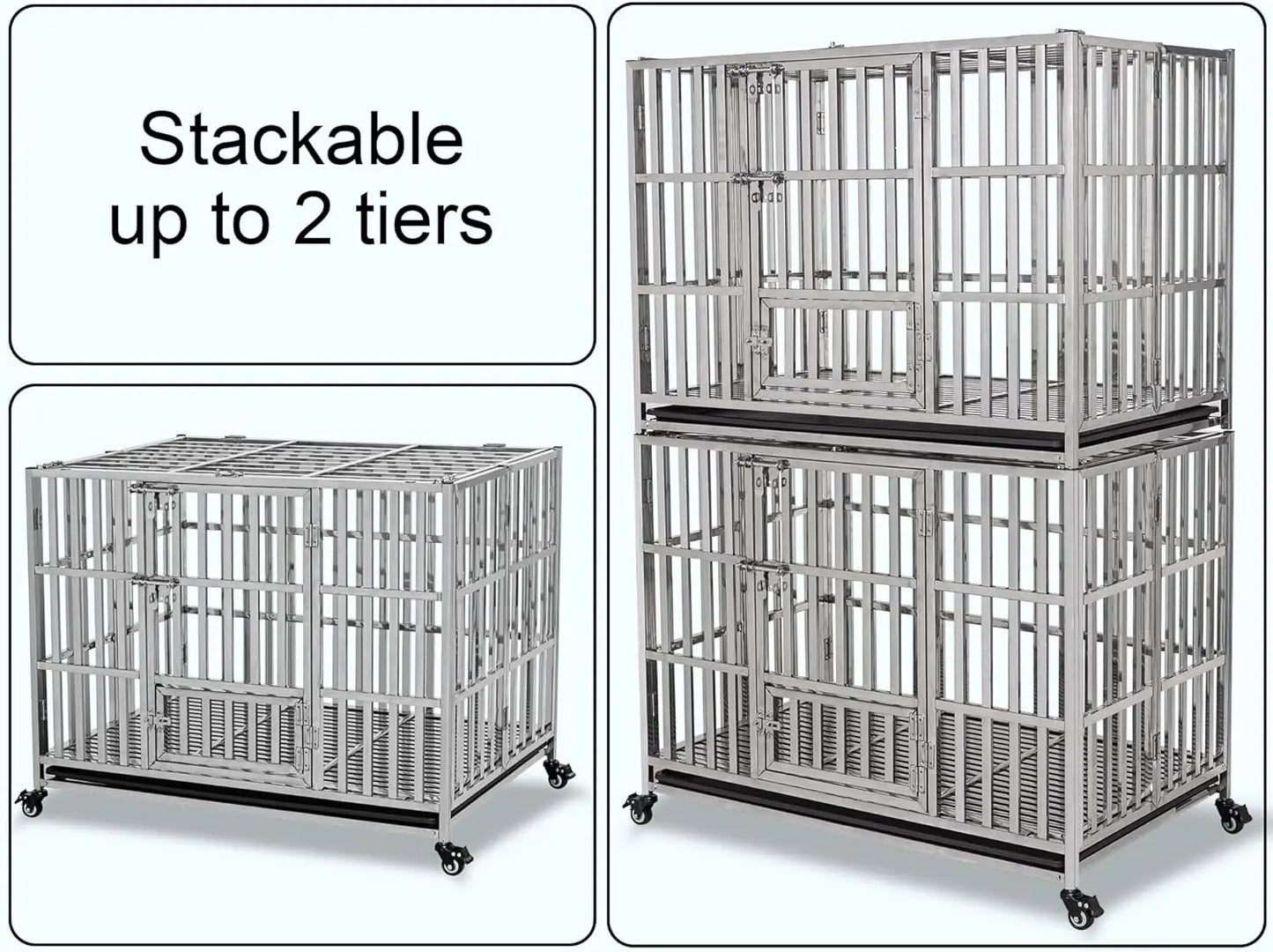 42" Stainless Steel Dog Cage & Playpen - Heavy Duty, Indoor/Outdoor Kennel Crate for Large Dogs w/Double Doors/Locks, Lo