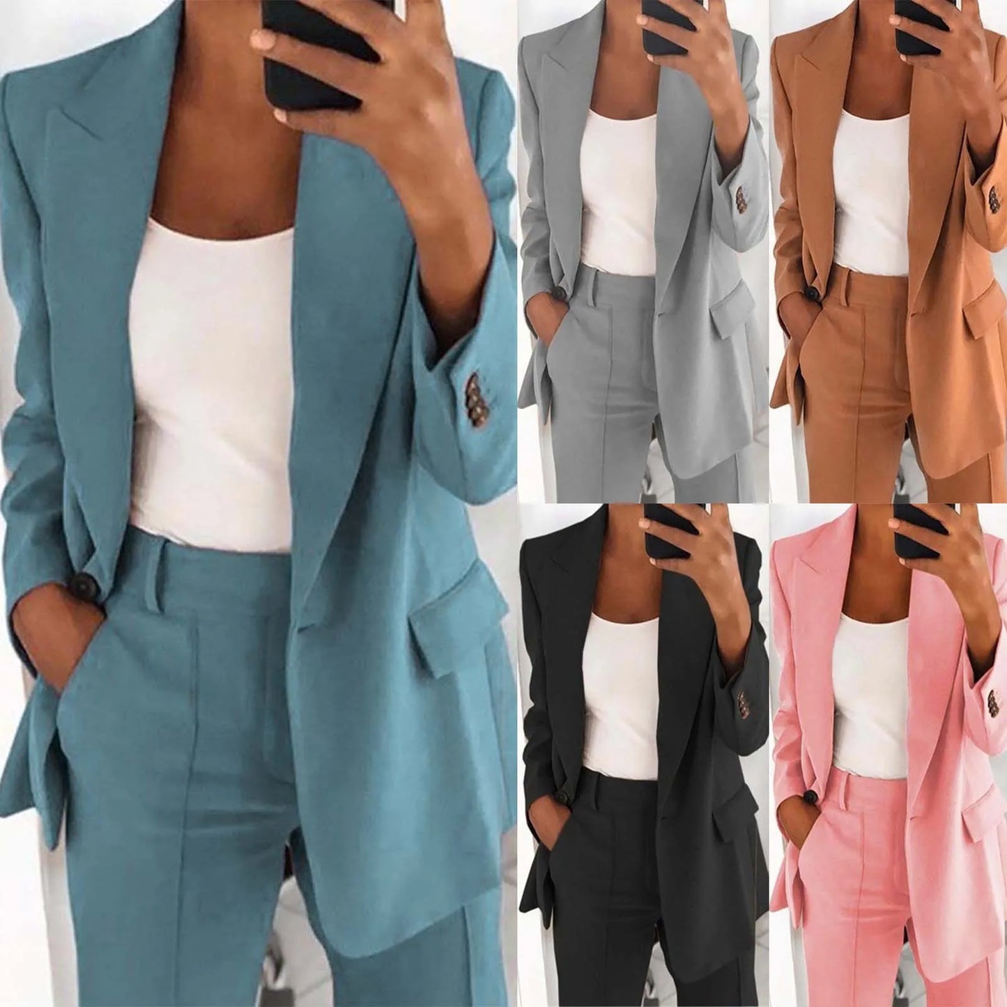 Autumn Spring Solid Blazer Coat Women Notched Long Sleeve Cardigan Button Casual Jacket Suits Office Lady Blazers Jackets куртка