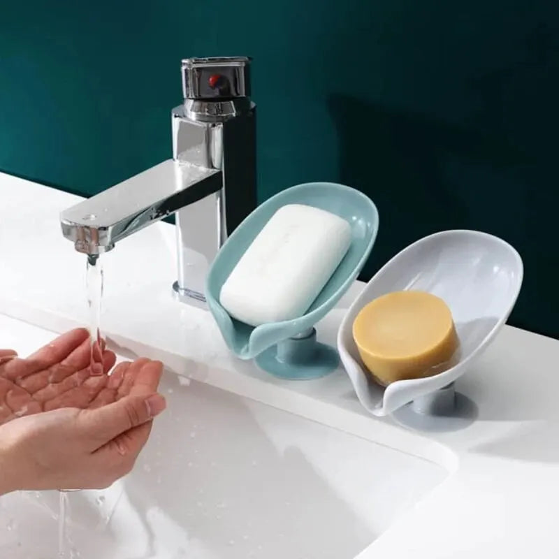 2pcs Bathroom  Drain Soap Accessory Holder Leaf Shape Soap Box Suction Cup Tray Drying Rack for Shower Sponge Container Kitchen