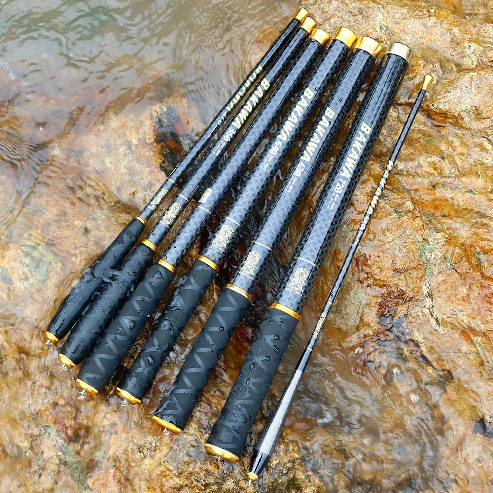 BAKAWA Stream Fishing Rod 3.6M/3.9M/4.5M/5.4M/6.3M/7.2M Telescopic 100% Carbon Fiber Pole Travel Tackle Carp Freshwater Pesca