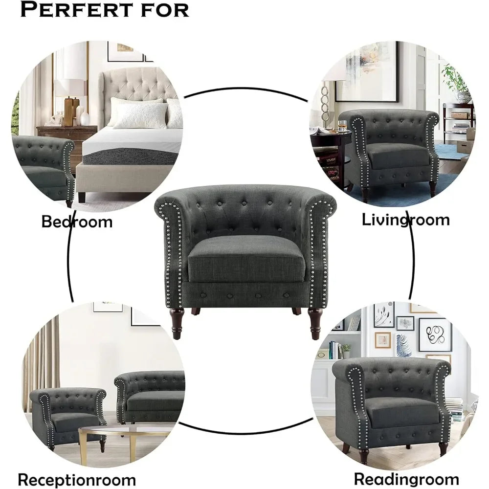 Chancy Accent Chairs,Comfy Club Barrel Modern Armchair with Soft Living Room Readingroom,Bedroom Seating, Standard, Carbon