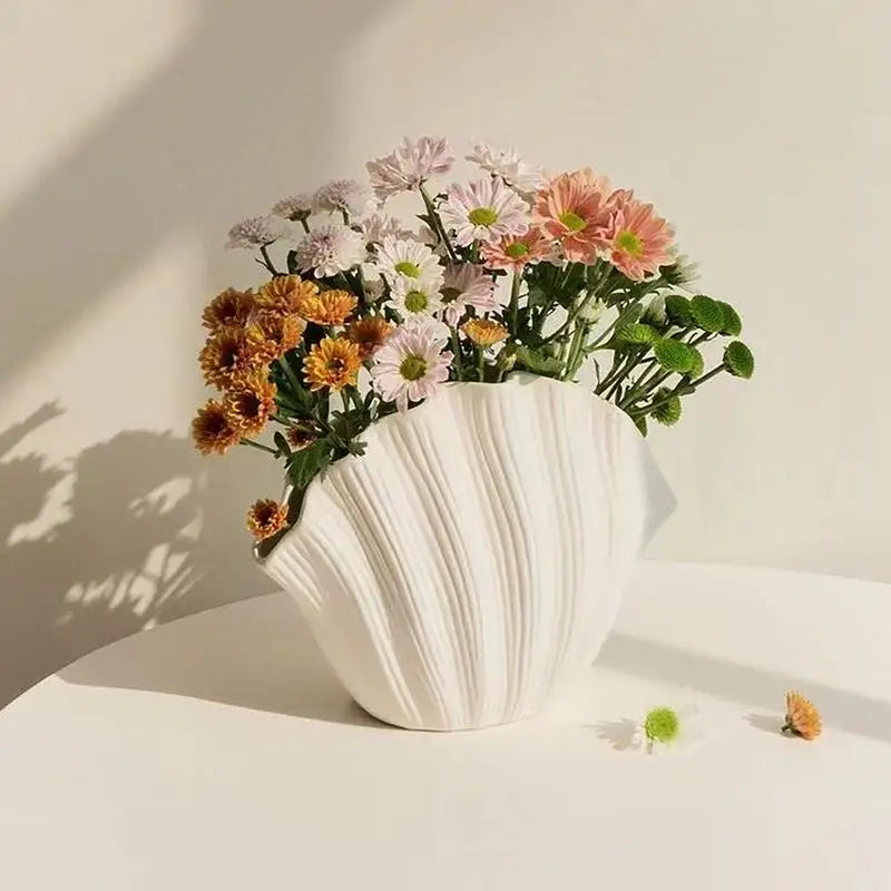 Ceramic Vase Sea Shell Lotus Leaf Leaf Shape Floral Arrangement Accessories Flower Vase Terrarium Room Decoration Accessories