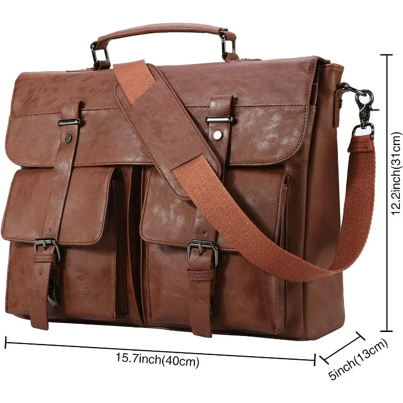 Leather Messenger Bag for Men,15.6 Inch Vintage Laptop Bag Briefcase Satchel