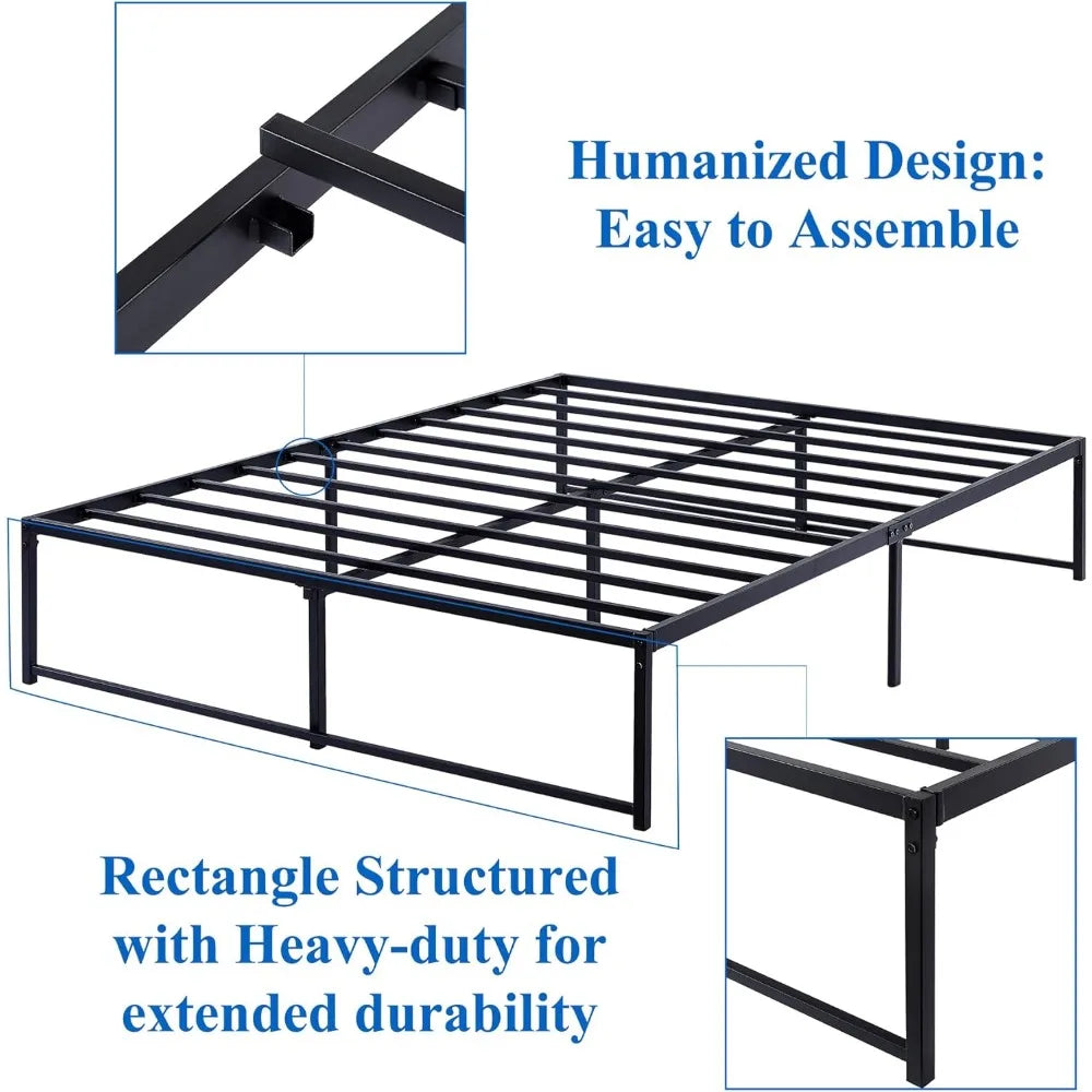 VECELO 14" Metal Platform Bed Frame/Mattress Foundation/No Box Spring Needed/Steel Slat Support (Queen Size)