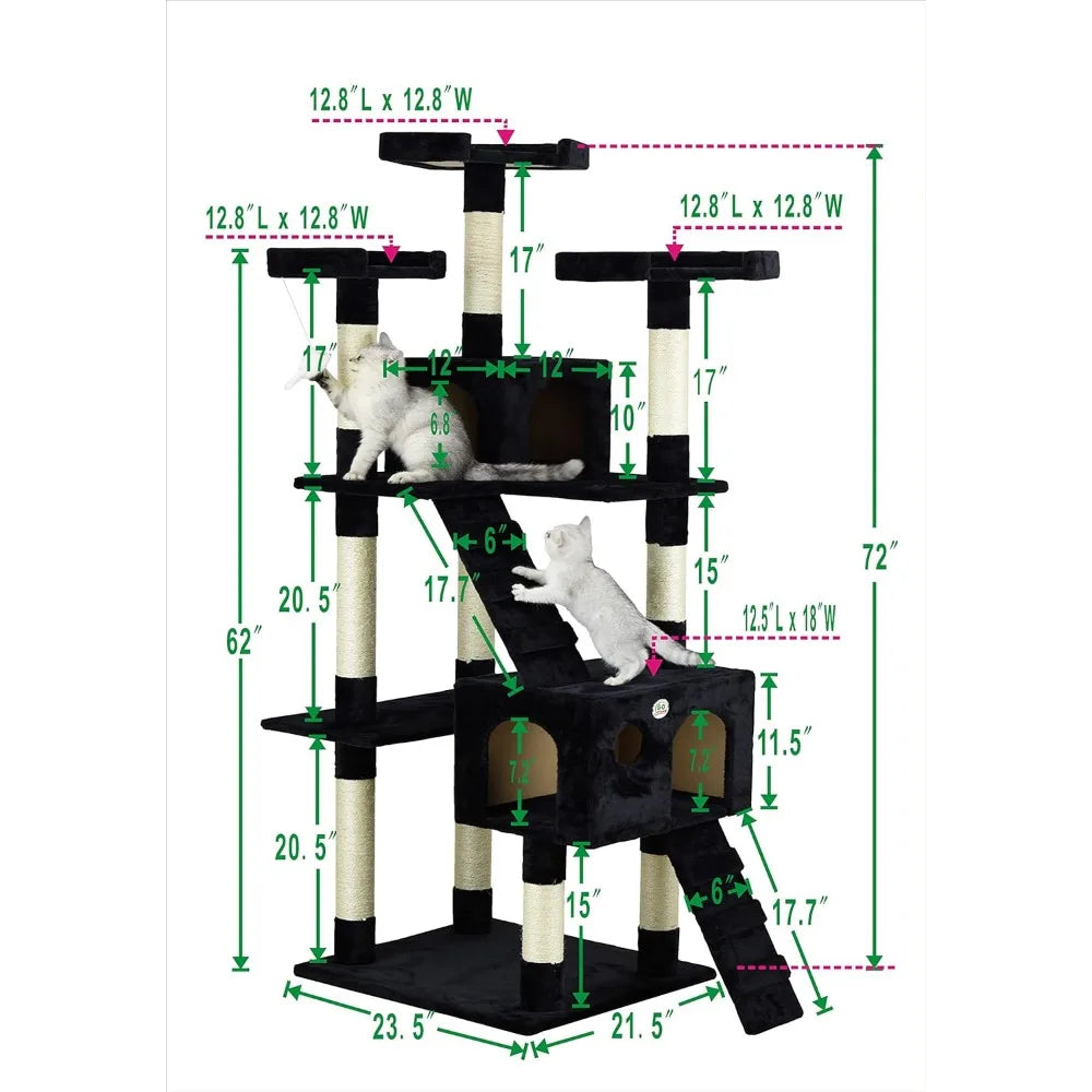 Extra Large Cat Tree Tower Condo Cat House for Large Indoor Cats Play Scratch Hide Climb Activity Furniture With Toy Pet Trees