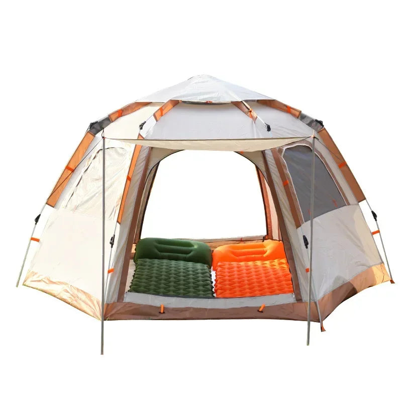 New Hexagonal Double Layer Multi-purpose Camping Tent Suitable For 3-5 People Travelling,Hiking Hydraulic Quick-opening