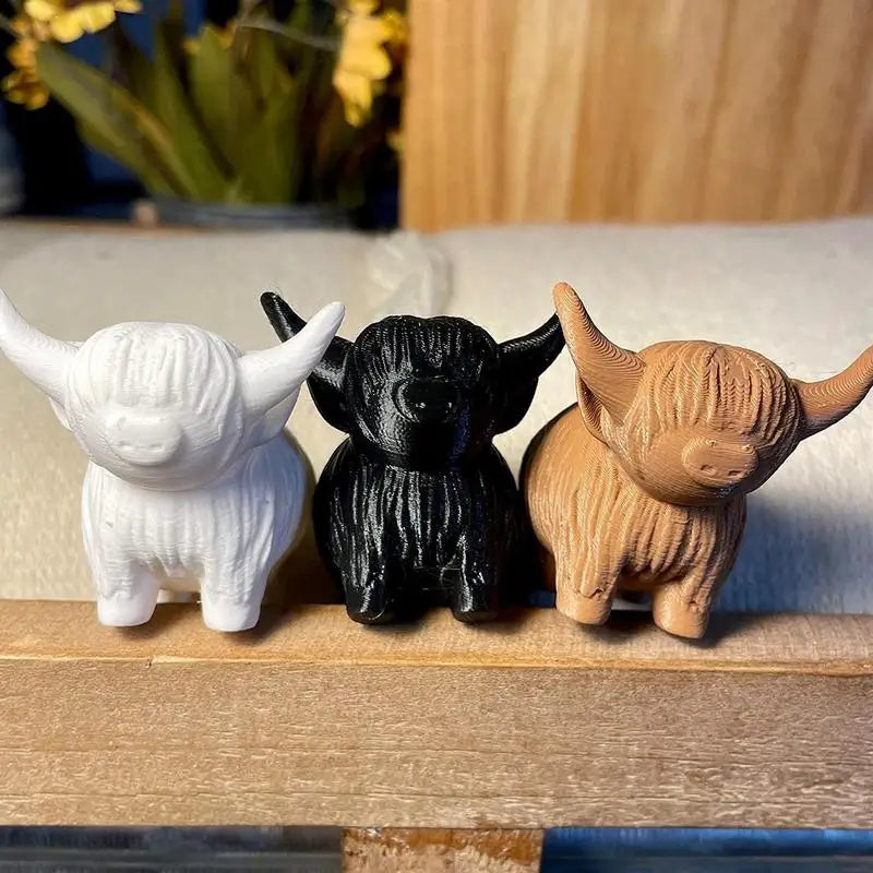 Highland Cow Figurine Highland Cow Sculpture Scottish Highland Cow Toy 3D Printed Artifact Cow Figurines Home Decor Calf Toy Cow