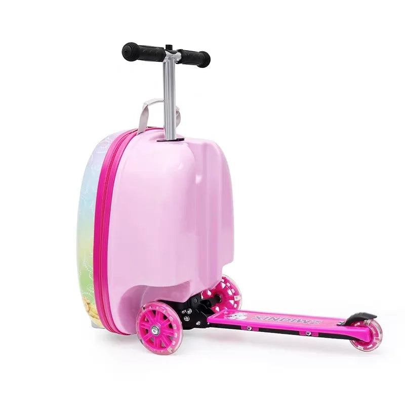 NEW Cute kids small scooter suitcase Lazy trolley bag children carry on cabin travel rolling luggage on wheels children gift box