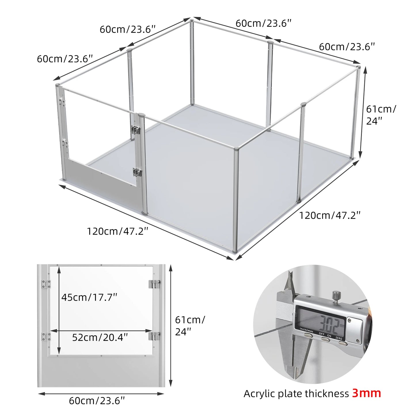 Dog Clear Playpen Fence Kennel Indoor Pet Play Pen Cage Whelping Box with Waterproof Fertility Pad - Heavy Duty Pets Large