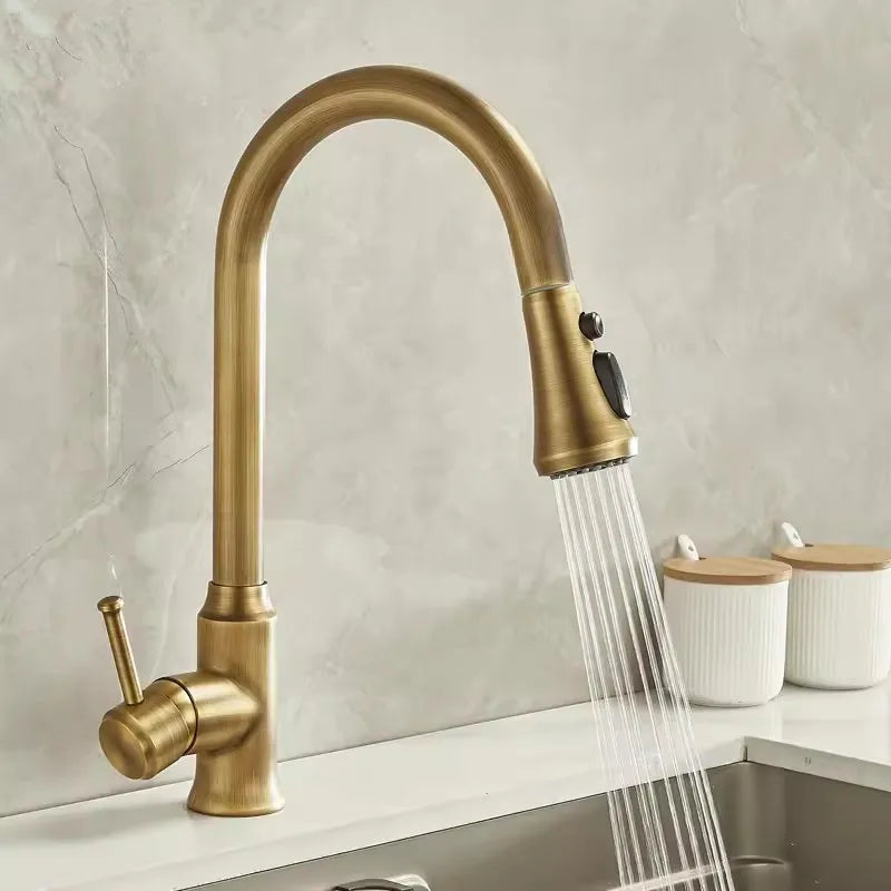 Tuqiu Antique Pull Out Kitchen Faucet Brass Sink Faucet Mixer Tap 360 degree rotation torneira cozinha mixer taps Kitchen Tap