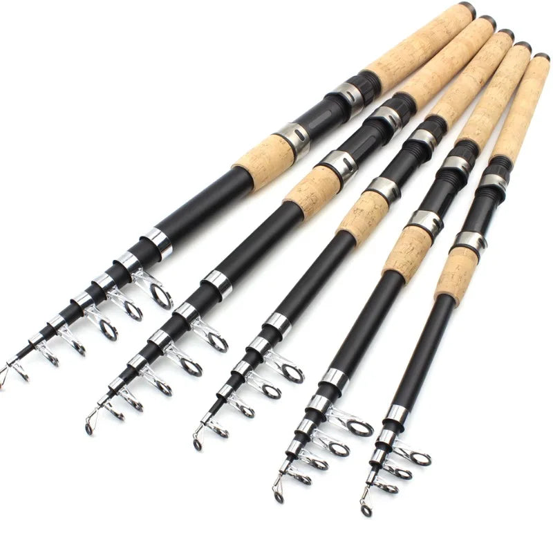 2.4m Telescopic Spinning Fishing Rod Carbon Wooden Handle Carp Fishing Sea Rock Fishing Rod Test 30-150g Pole