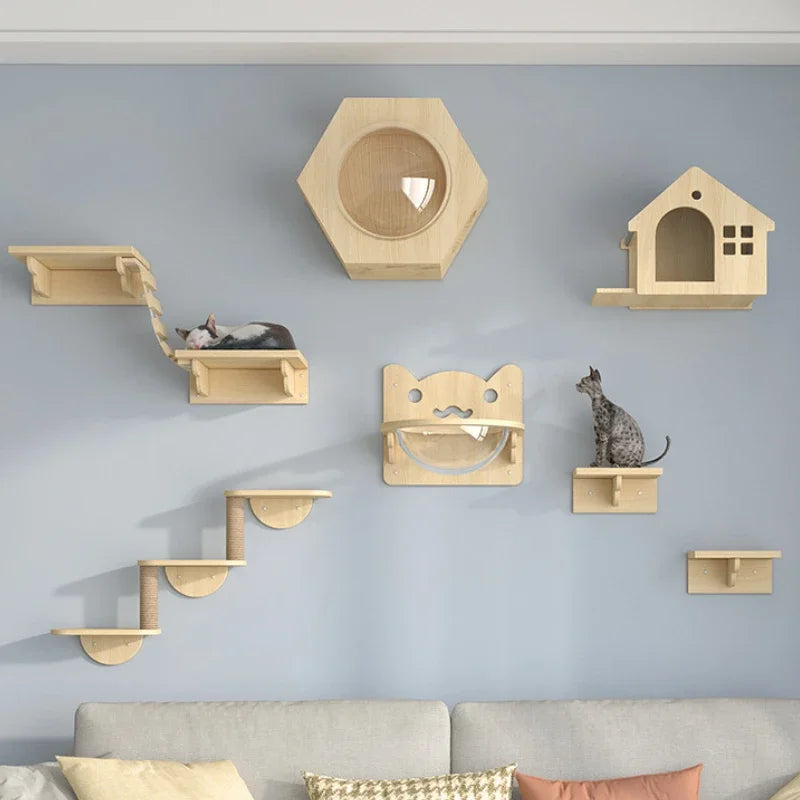 Wooden Wall Climbing Set for Cat, Tree Tower, Pet Accessories, Training Supplies, DIY, Match Your Own, Villa, Products