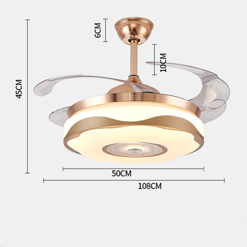 42'' Ceiling Fans With Light Decorative Invisible Fan Chandelier Remote Control w/ Night Light Function Hanging Ceiling Fan Lamp