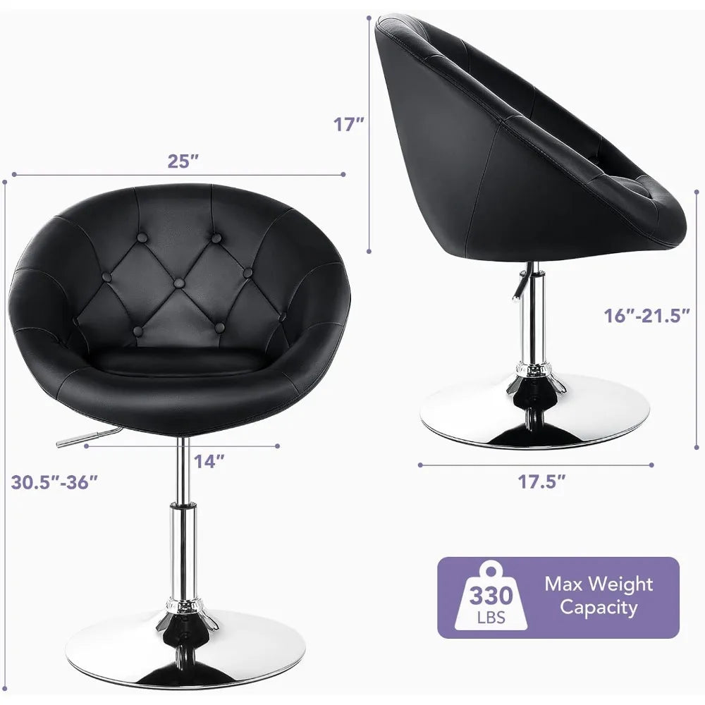 Tufted Round Back Bar Chrome Frame Home Furniture Leather Modern Swivel Accent Chairs Living Room Chairs Black Relaxing Chair