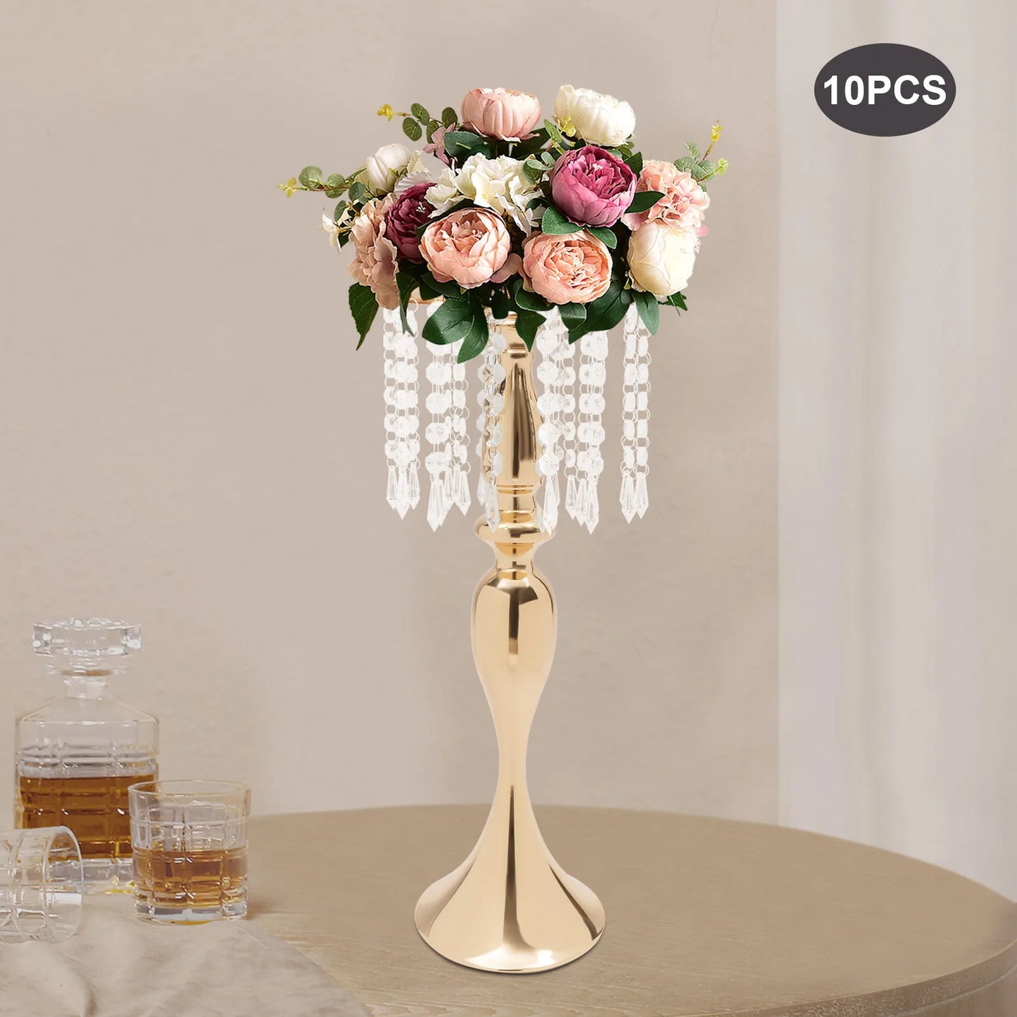 10Pcs Crystal Metal Flower Vases Stand 54cm Height for Wedding Party Reception Dining Room Living Room Table Centerpieces Decor