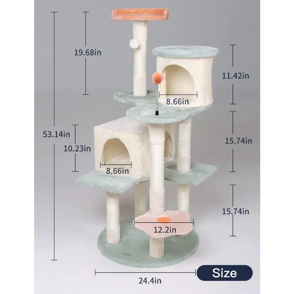 HYABi 53 Inch Flower Cat Tree Cat Apartment Plush Habitat Kitten Amusement Platform House Furniture (Large 5 Platforms)