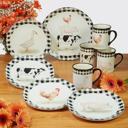 Service for 4 Dish International Farm 16 Piece Dinnerware Set Kitchen Tableware Set of Plates Dinner Sets Multicolored Plate Bar