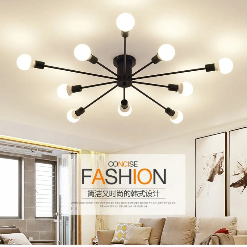 Retro Iron Chandelier Black/White 6/8/10 Sockets Lighting Vintage Spider Chandelier Modern Ceiling Lamp Light Fixture  Lighting