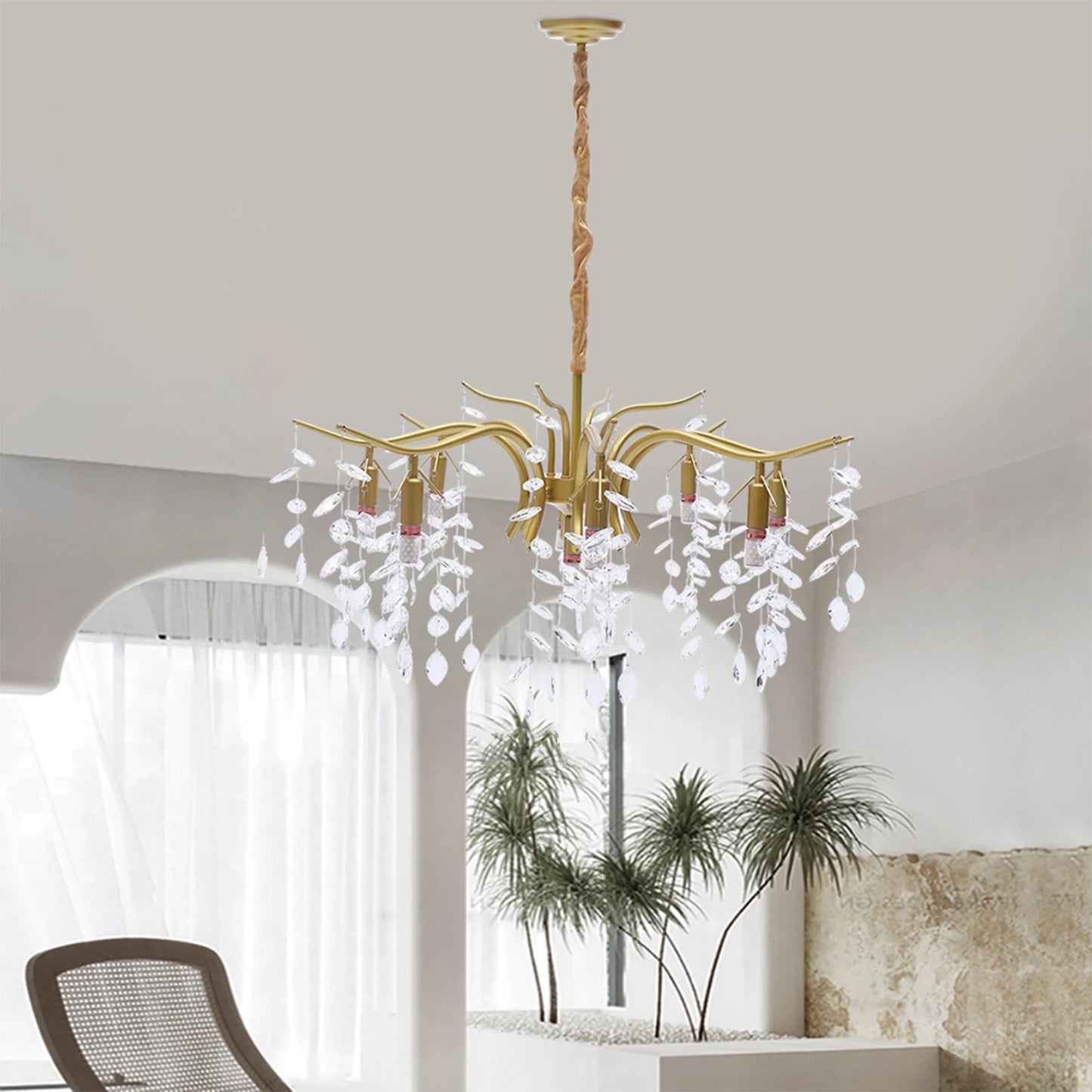 Modern Gold Metal Crystal Chandelier Luxury Living Room Pendant Lamp Art Light