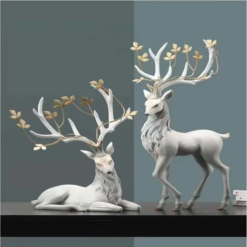 High-End Deer Statue Reindeer Statue Resin Elk Sculpture Living Room Luxury Home Decor Nordic Desktop Accessories New