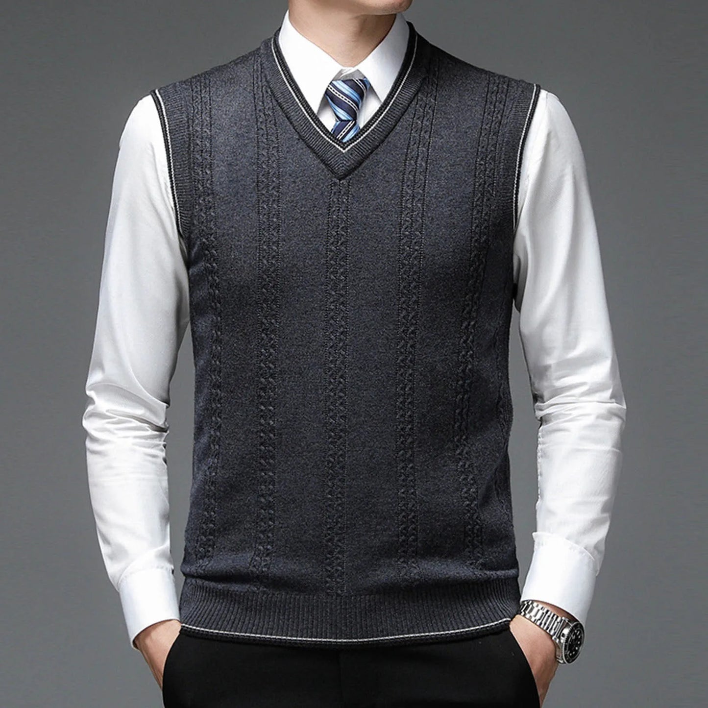 Jacquard V Neck Sleeveless Vest For Mens Fashion Casual Plaid Shirt Sleeveless Sweater Waistcoat Knitwear Korean Fashion Jumpers