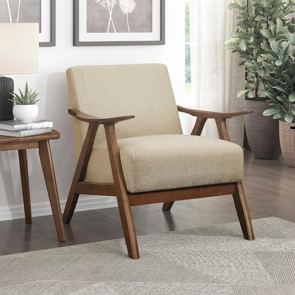 Lexicon Mid Century Modern Accent Chair with Solid Wood Frame in Walnut Finish Upholstered Thick and Comfy Innerspring Seat